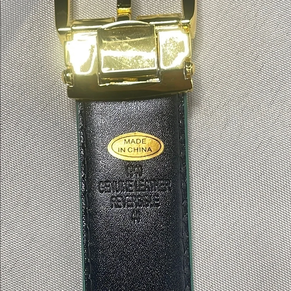 Green Croc-Embossed Belt with Gold Buckle
